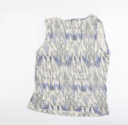 Back view of Autograph women’s beige geometric viscose basic tank, size UK 14, cowl neck