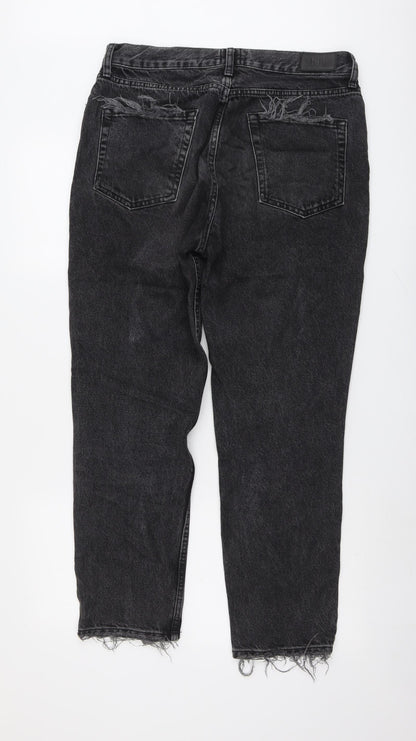 Back view of BDG women’s grey cotton mom jeans, size UK 32, in, 32-inch leg regular button