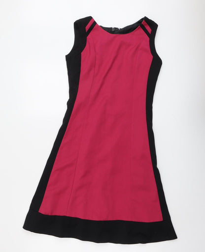Next Womens Black Colourblock Polyester Shift Size 6 Round Neck Zip