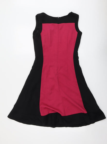 Next Womens Black Colourblock Polyester Shift Size 6 Round Neck Zip