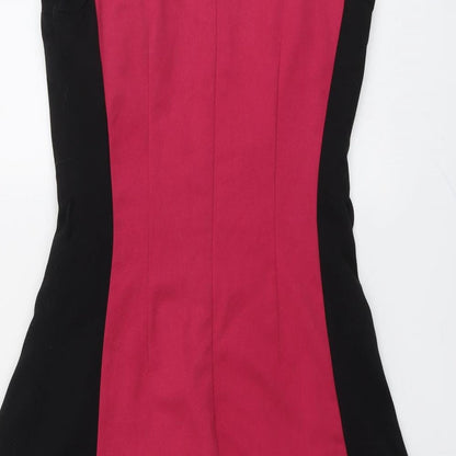 Next Womens Black Colourblock Polyester Shift Size 6 Round Neck Zip
