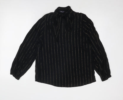Marks & Spencer Womens Black Striped Viscose Basic Blouse Size 10 V-Neck
