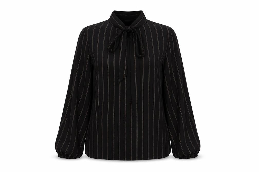 Marks & Spencer Womens Black Striped Viscose Basic Blouse Size 10 V-Neck