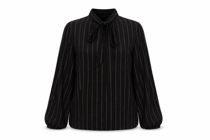 Marks & Spencer Womens Black Striped Viscose Basic Blouse Size 10 V-Neck