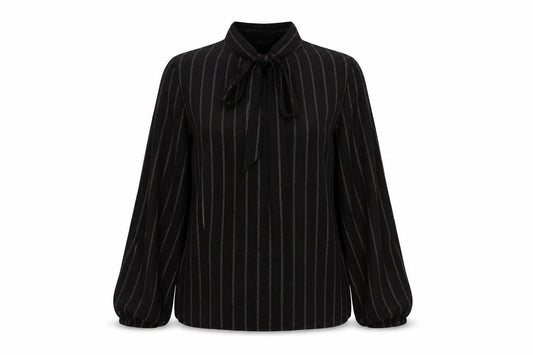 Marks and Spencer Womens Black Striped Viscose Basic Blouse Size 10 V-Neck