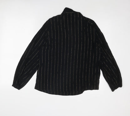 Marks & Spencer Womens Black Striped Viscose Basic Blouse Size 10 V-Neck