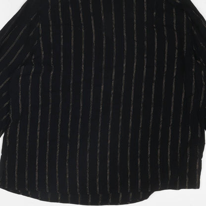 Marks & Spencer Womens Black Striped Viscose Basic Blouse Size 10 V-Neck
