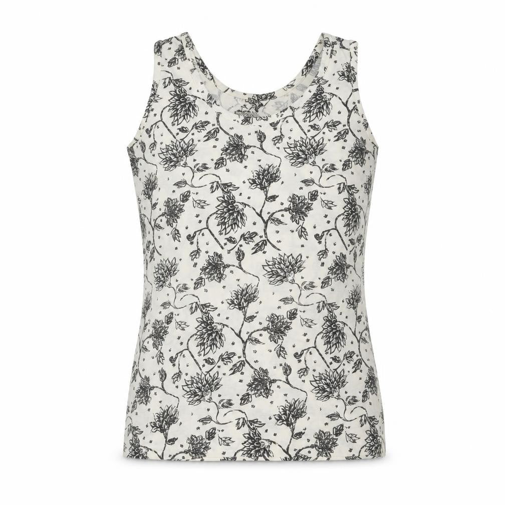 Nuggets Womens White Floral Polyester Basic Tank Size L Scoop Neck