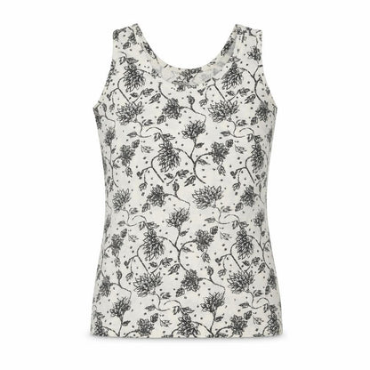 Nuggets Womens White Floral Polyester Basic Tank Size L Scoop Neck