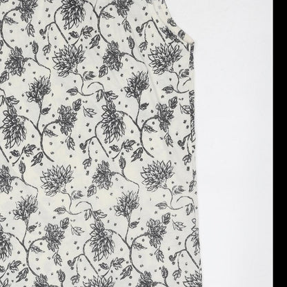 Nuggets Womens White Floral Polyester Basic Tank Size L Scoop Neck