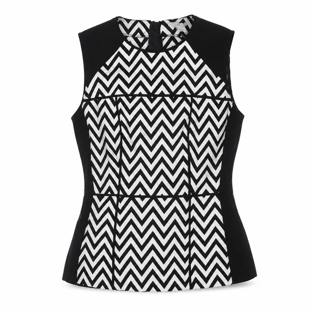H&M Womens Black Geometric Polyester Basic Blouse Size 8 Boat Neck