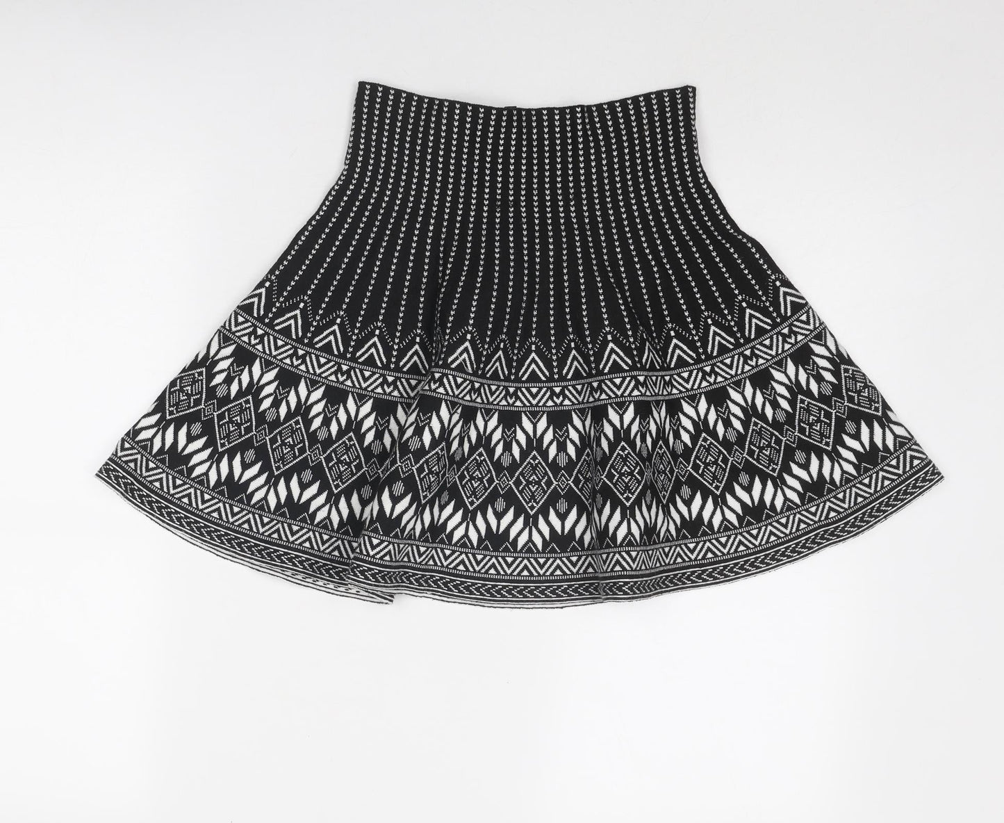 New Look Womens Black Geometric Polyester Swing Skirt Size 8