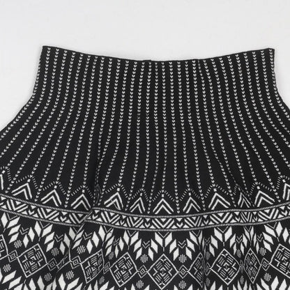 New Look Womens Black Geometric Polyester Swing Skirt Size 8