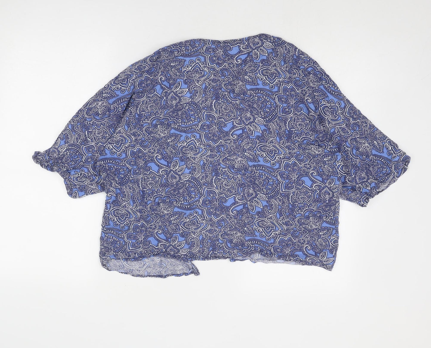New Look Womens Blue Floral Viscose Kimono Blouse Size 6 V-Neck