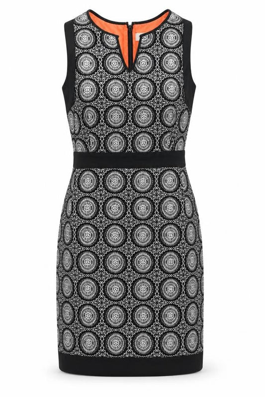 Next Womens Black Geometric Polyester A-Line Size 8 V-Neck Zip
