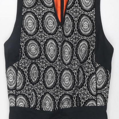 Next Womens Black Geometric Polyester A-Line Size 8 V-Neck Zip