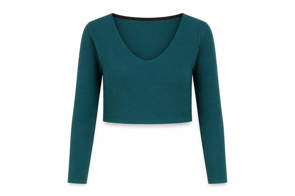 Cooperative Womens Blue Polyester Cropped T-Shirt Size L V-Neck