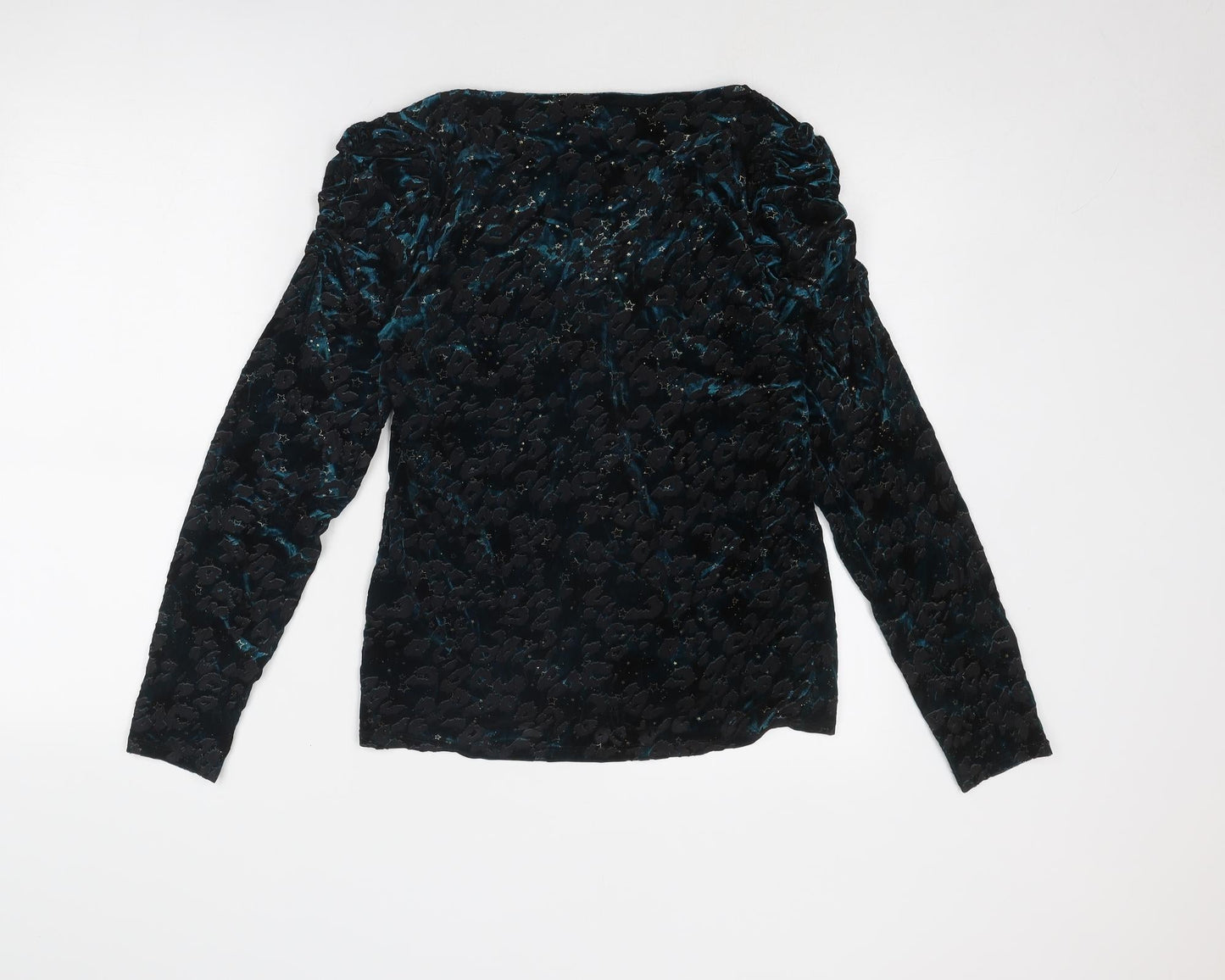 Monsoon Womens Blue Animal Print Polyester Basic Blouse Size M V-Neck - Leopard Pattern
