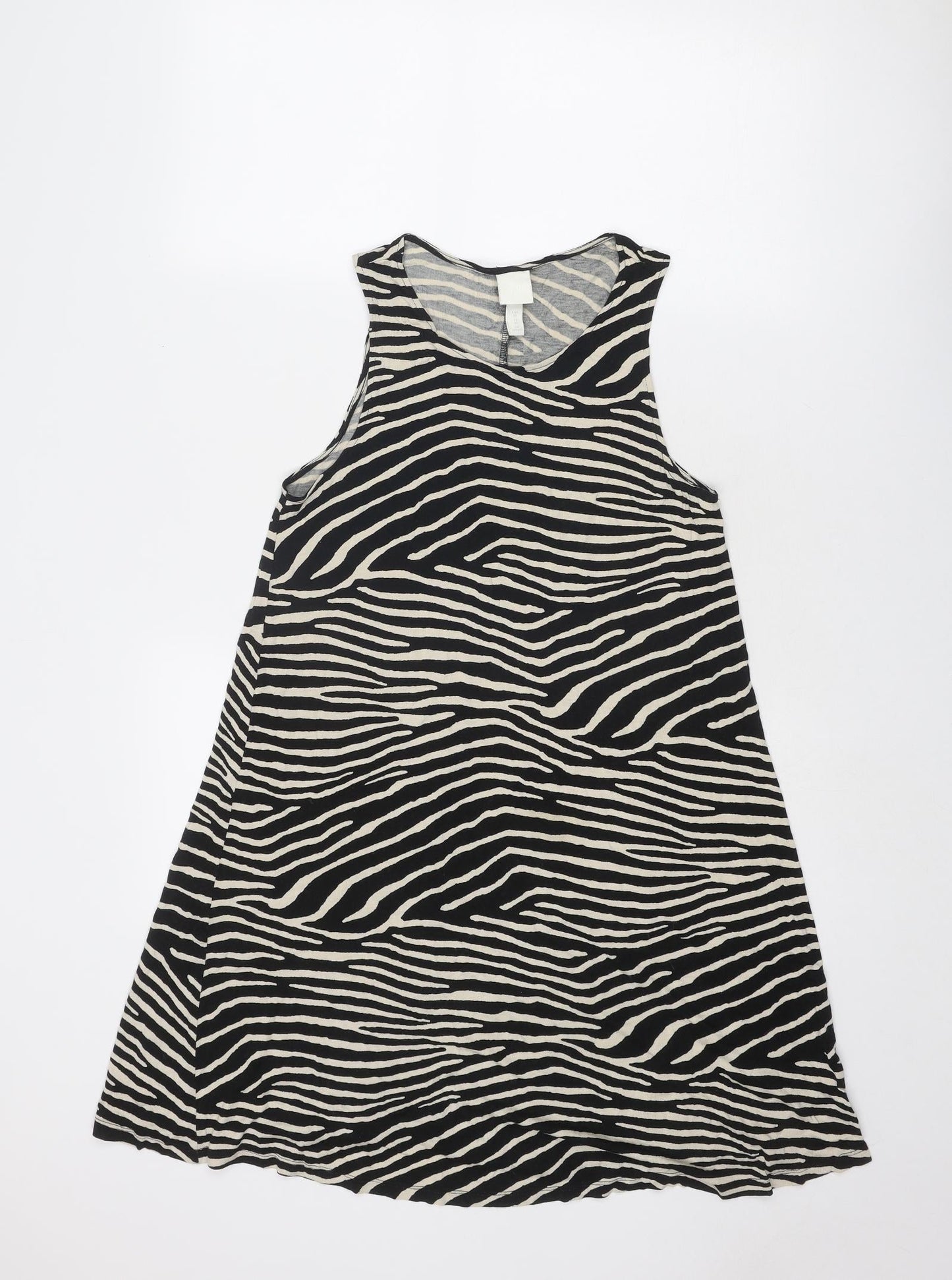 H&M Womens Black Animal Print Viscose Trapeze & Swing Size XS Round Neck Pullover - Zebra Pattern