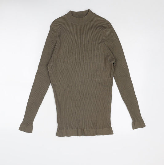 Zara Womens Green Mock Neck Viscose Pullover Jumper Size L
