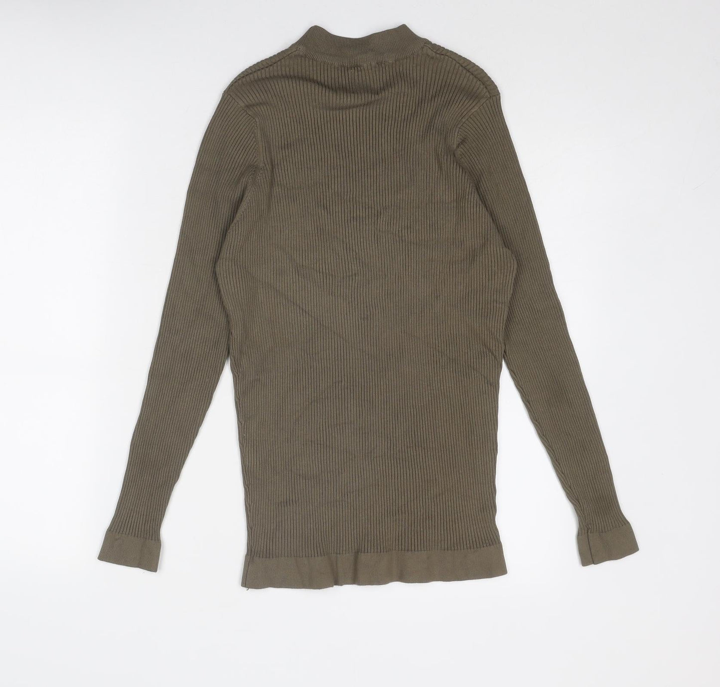 Zara Womens Green Mock Neck Viscose Pullover Jumper Size L