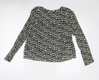 Marks & Spencer Womens Black Geometric Polyester Basic Blouse Size 10 Boat Neck