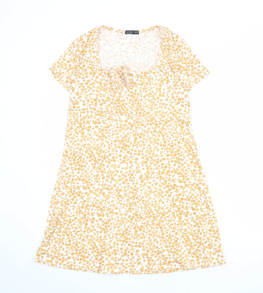 Cotton On Womens Orange Floral Polyester T-Shirt Dress Size XS Round Neck Pullover
