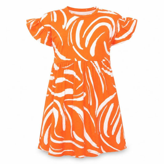 New Look Womens Orange Geometric 100% Cotton T-Shirt Dress Size 6 Round Neck Pullover