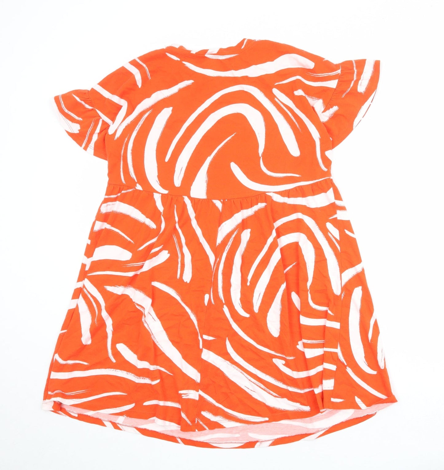 New Look Womens Orange Geometric 100% Cotton T-Shirt Dress Size 6 Round Neck Pullover