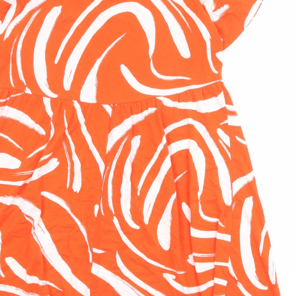New Look Womens Orange Geometric 100% Cotton T-Shirt Dress Size 6 Round Neck Pullover