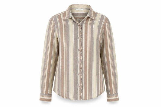 Marks and Spencer Womens Multicoloured Striped Cotton Basic Button-Up Size 10 Collared