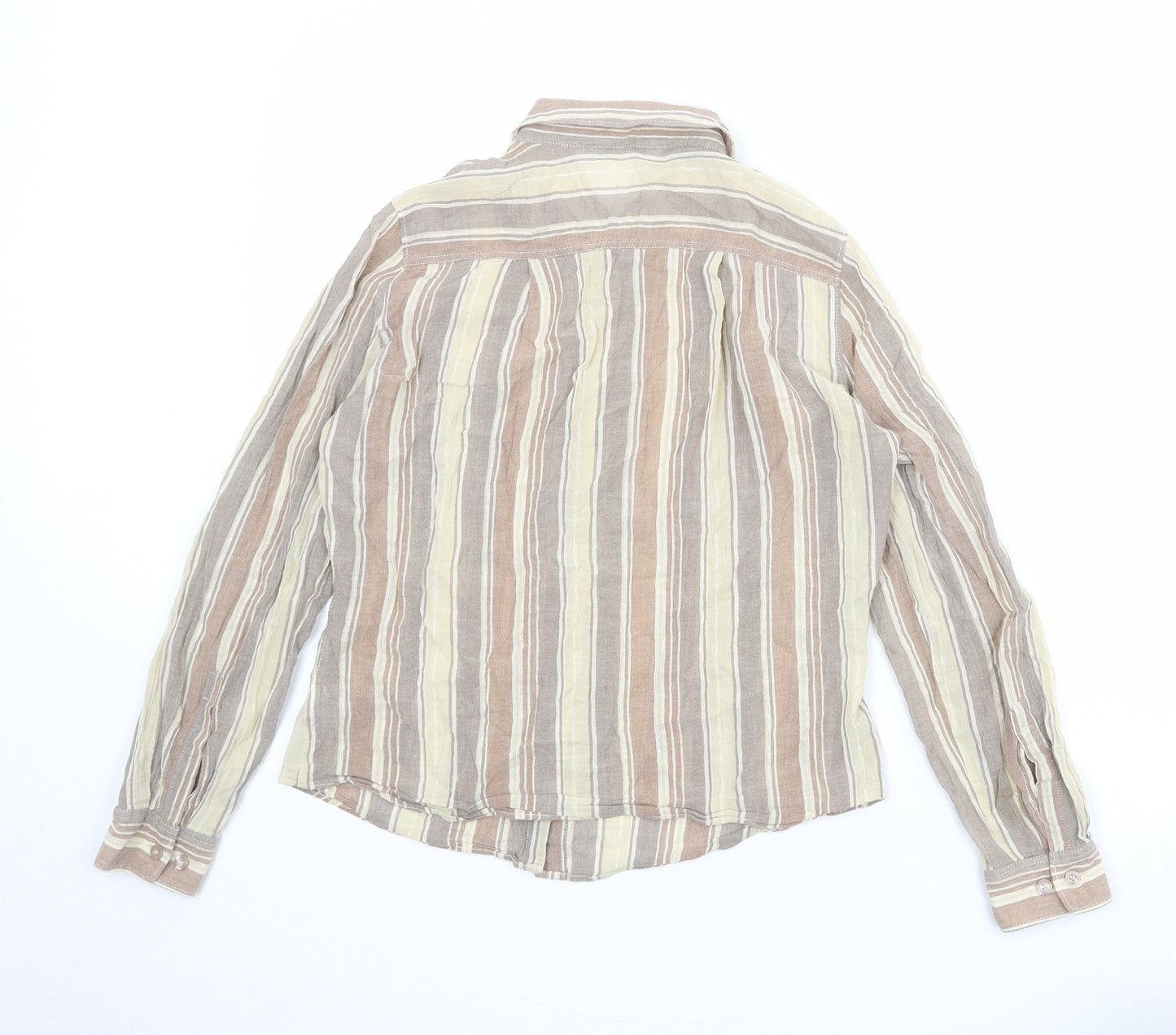 Marks and Spencer Womens Multicoloured Striped Cotton Basic Button-Up Size 10 Collared