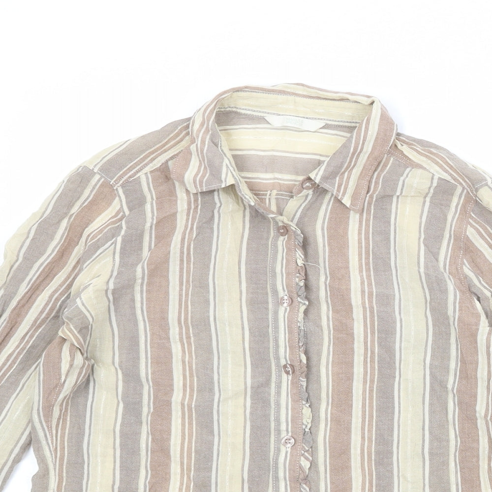 Marks and Spencer Womens Multicoloured Striped Cotton Basic Button-Up Size 10 Collared
