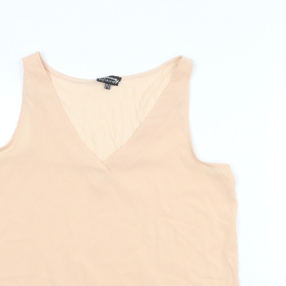 Warehouse Womens Pink Polyester Basic Tank Size 16 V-Neck