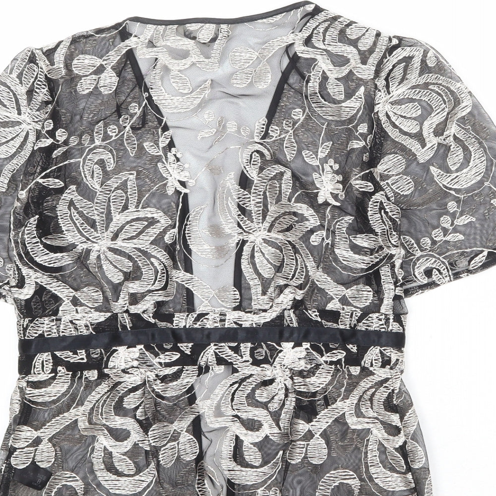 Debenhams Womens Black Geometric Polyester Kimono Blouse Size 8 V-Neck