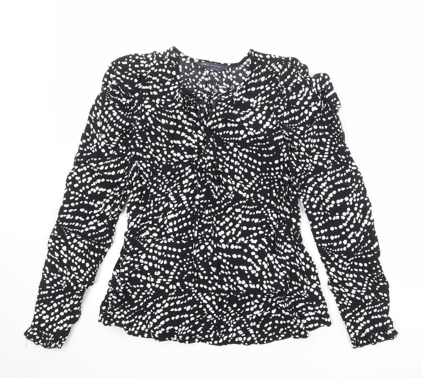 Marks and Spencer Womens Black Geometric Viscose Basic Blouse Size 8 Round Neck