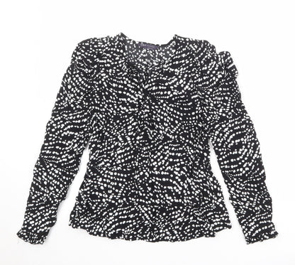 Marks & Spencer Womens Black Geometric Viscose Basic Blouse Size 8 Round Neck