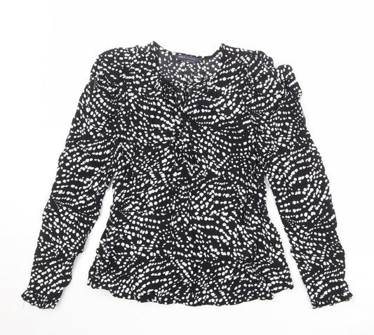 Marks and Spencer Womens Black Geometric Viscose Basic Blouse Size 8 Round Neck