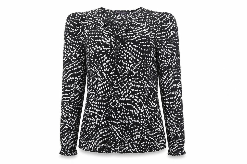Marks & Spencer Womens Black Geometric Viscose Basic Blouse Size 8 Round Neck