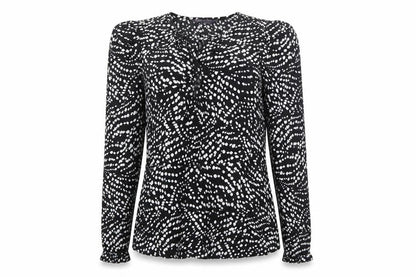 Marks & Spencer Womens Black Geometric Viscose Basic Blouse Size 8 Round Neck