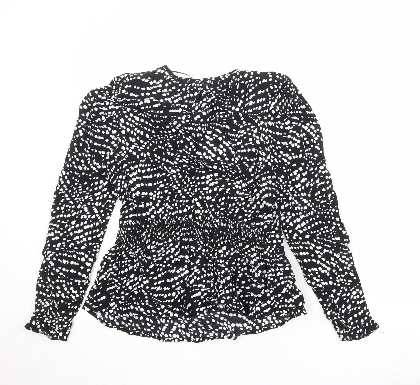 Marks and Spencer Womens Black Geometric Viscose Basic Blouse Size 8 Round Neck