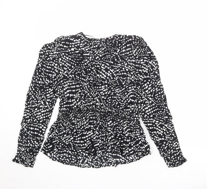 Marks & Spencer Womens Black Geometric Viscose Basic Blouse Size 8 Round Neck