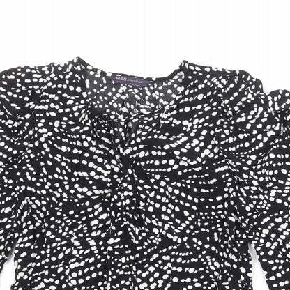 Marks & Spencer Womens Black Geometric Viscose Basic Blouse Size 8 Round Neck