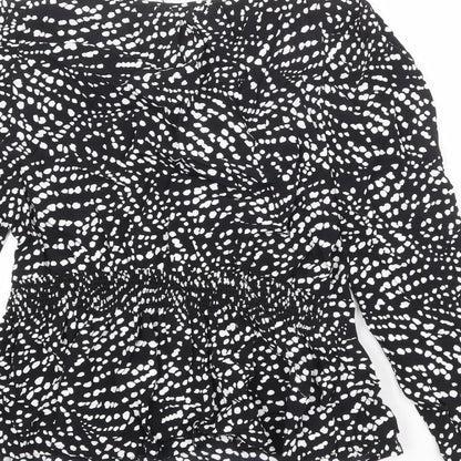 Marks & Spencer Womens Black Geometric Viscose Basic Blouse Size 8 Round Neck