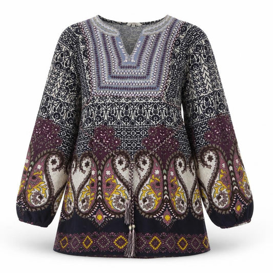New Look Womens Multicoloured Geometric Polyester A-Line Size 14 V-Neck Pullover