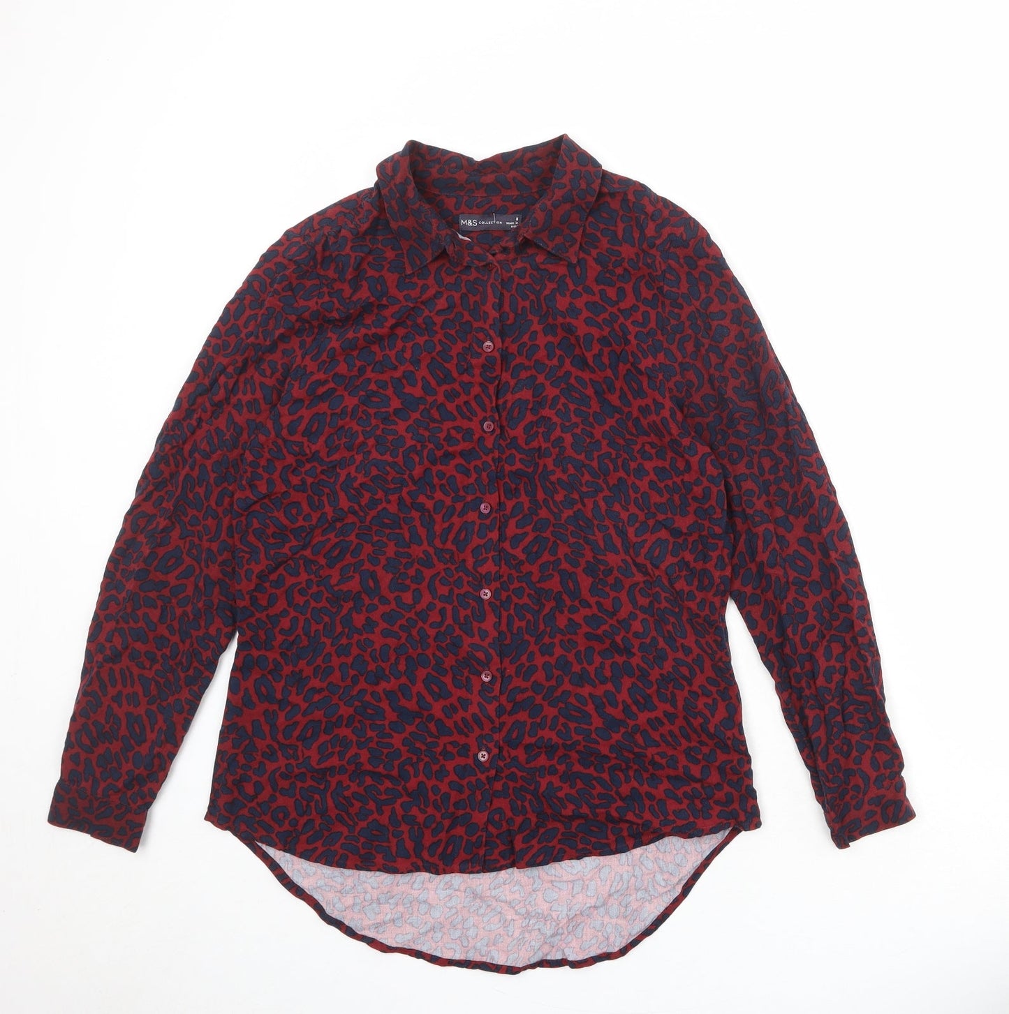Marks and Spencer Womens Red Animal Print Viscose Basic Button-Up Size 8 Collared - Leopard Pattern