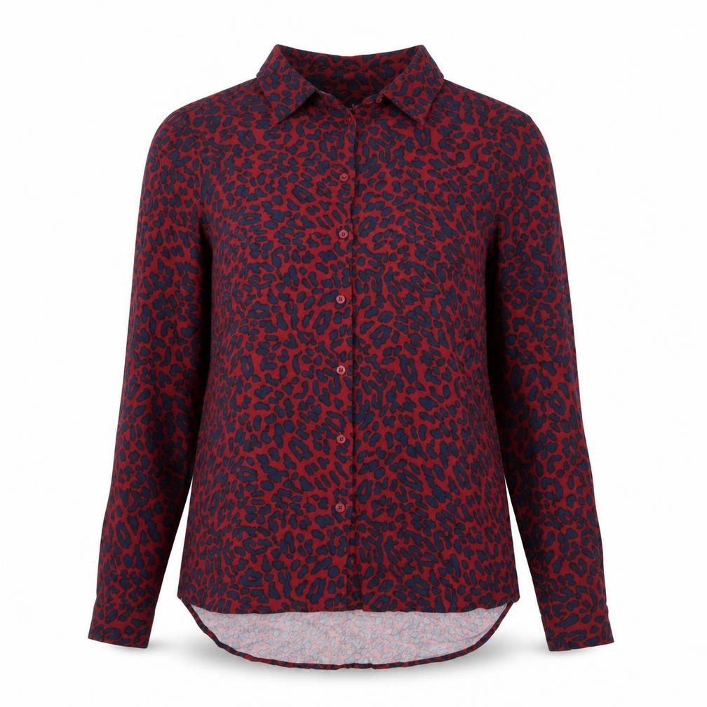 Marks & Spencer Womens Red Animal Print Viscose Basic Button-Up Size 8 Collared - Leopard Pattern