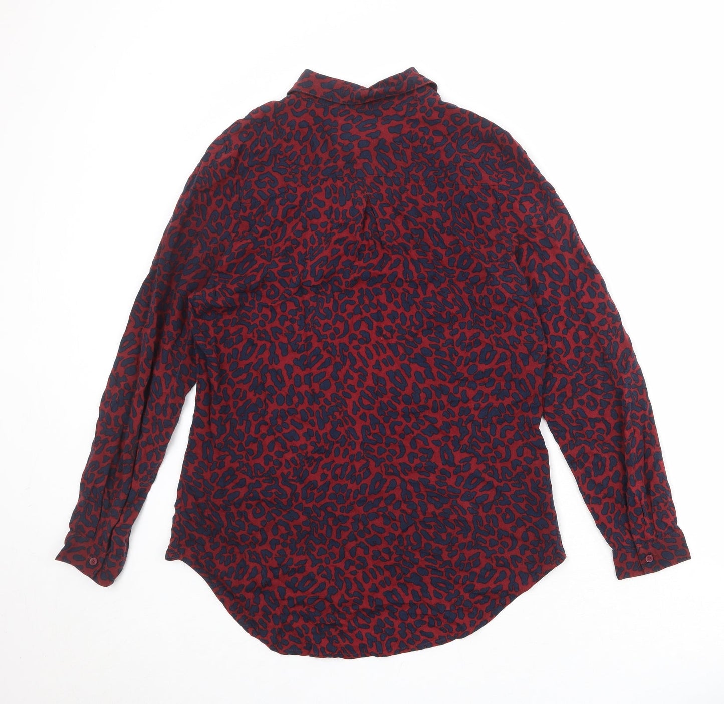 Marks and Spencer Womens Red Animal Print Viscose Basic Button-Up Size 8 Collared - Leopard Pattern