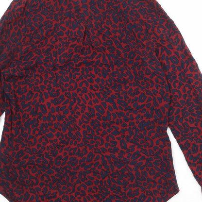 Marks & Spencer Womens Red Animal Print Viscose Basic Button-Up Size 8 Collared - Leopard Pattern