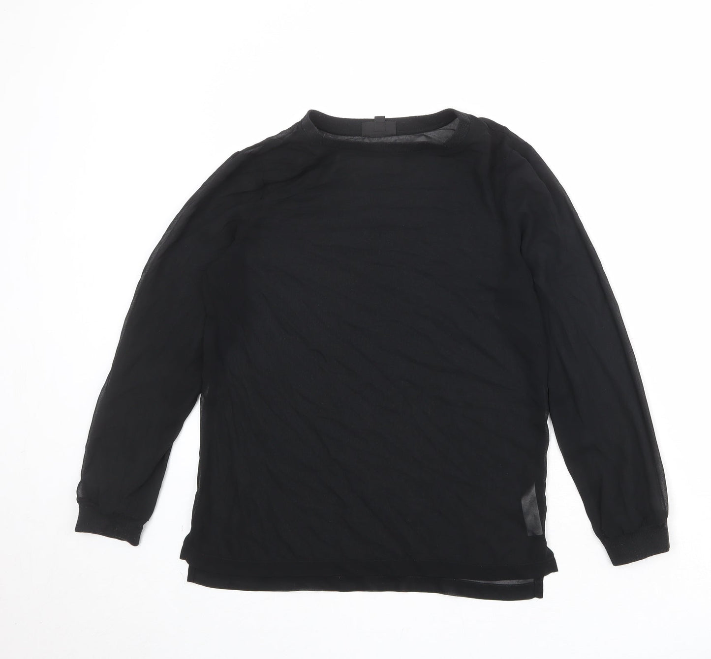 Topshop Womens Black Polyester Basic T-Shirt Size 8 Round Neck